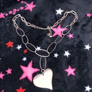 Silver chain necklace with flat heart